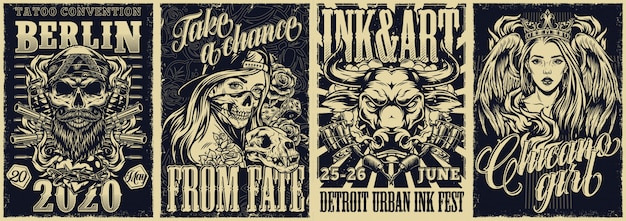 Tattoo feesten en chicano stijl vintage posters