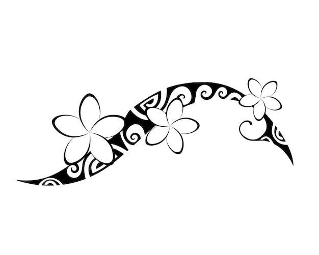 Tattoo in Maori-stijl Etnisch decoratief oosters ornament met Frangipani Plumeria-bloemen