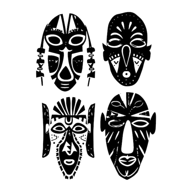 Vector tattoo inspired african masks