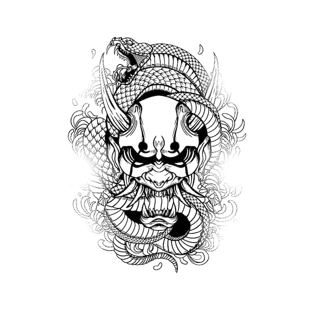 Tattoo japanese oni snake vector illustration