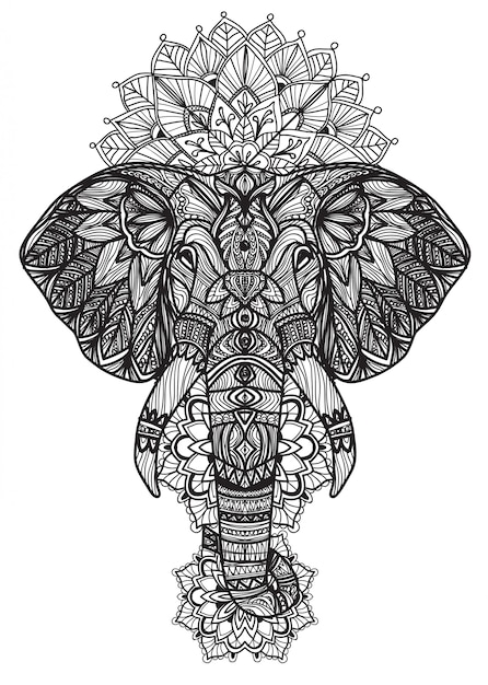 Tattoo kunst olifant thai hand tekenen en schets zwart en wit