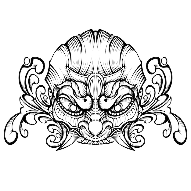 Tattoo oni masker vintage design vector