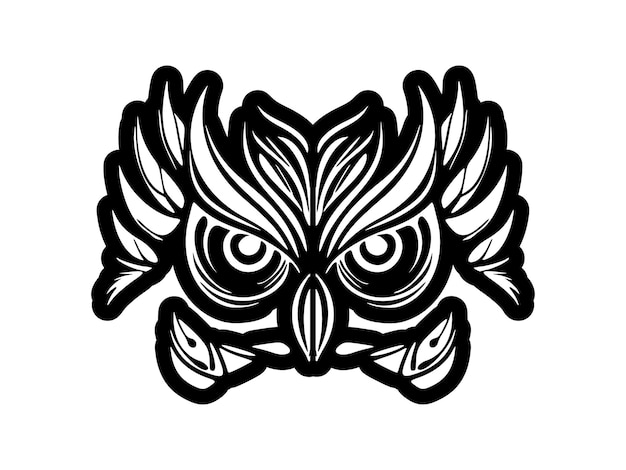 Tattoo of an owl with polynesian patterns in black and white