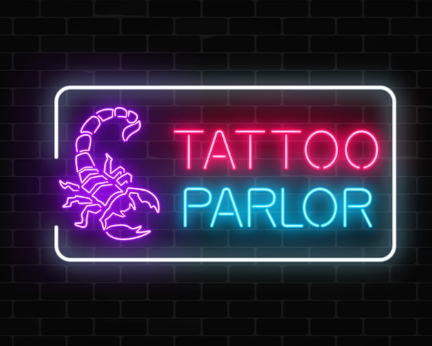 Salone di tatuaggi al neon luminoso