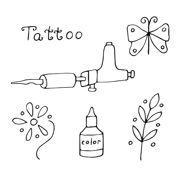 Tattoo set vector illustration hand drawing doodles