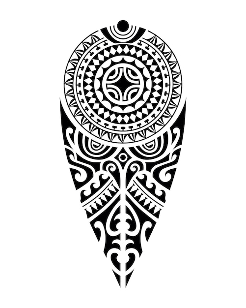 эскиз татуировки в стиле маори для ноги или плеча с свастикой Черно-белый