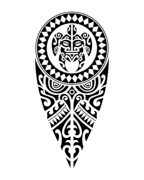 Vettore disegno di tatuaggio in stile maori per gamba o spalla con tartaruga nero e bianco