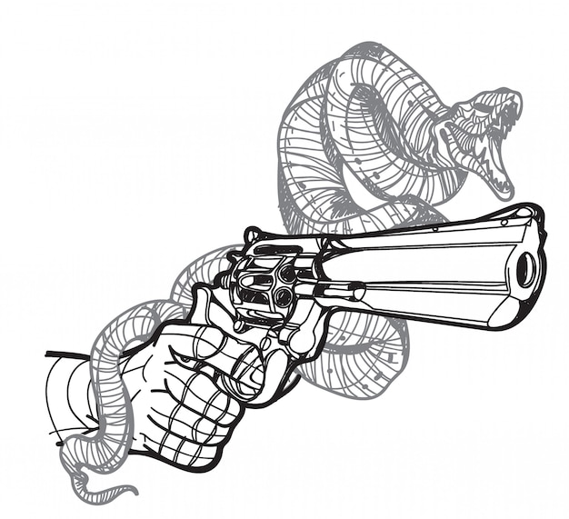 ベクトル タトゥーヘビと銃