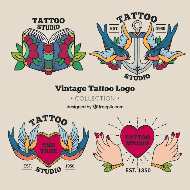 Vettore collezione di logo del tatuaggio studio