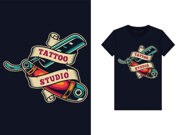 Vector tattoo studio logo with a ribbon and a tattoo studio