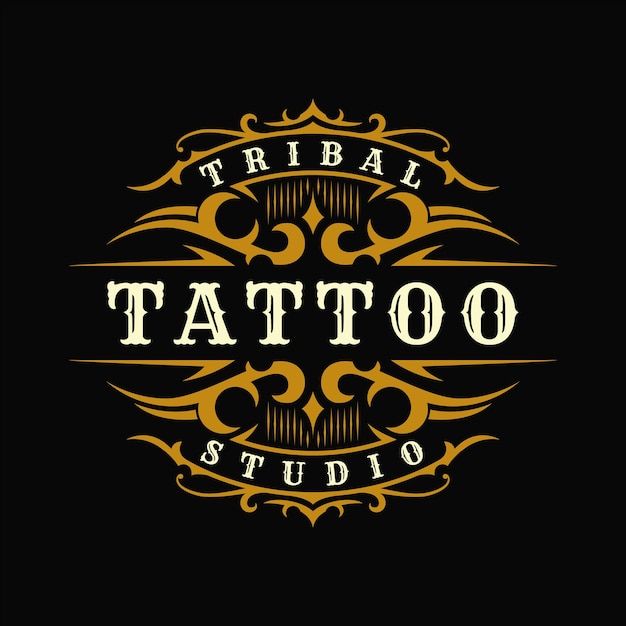 Vettore logo dello studio del tatuaggio con cornice tribale