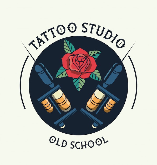 Tattoo studio machines logo with rose