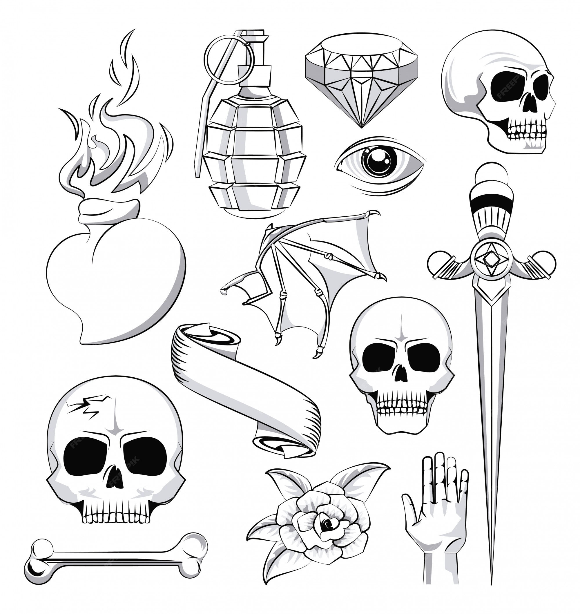 Premium Vector | Tattoo studio old school drawings