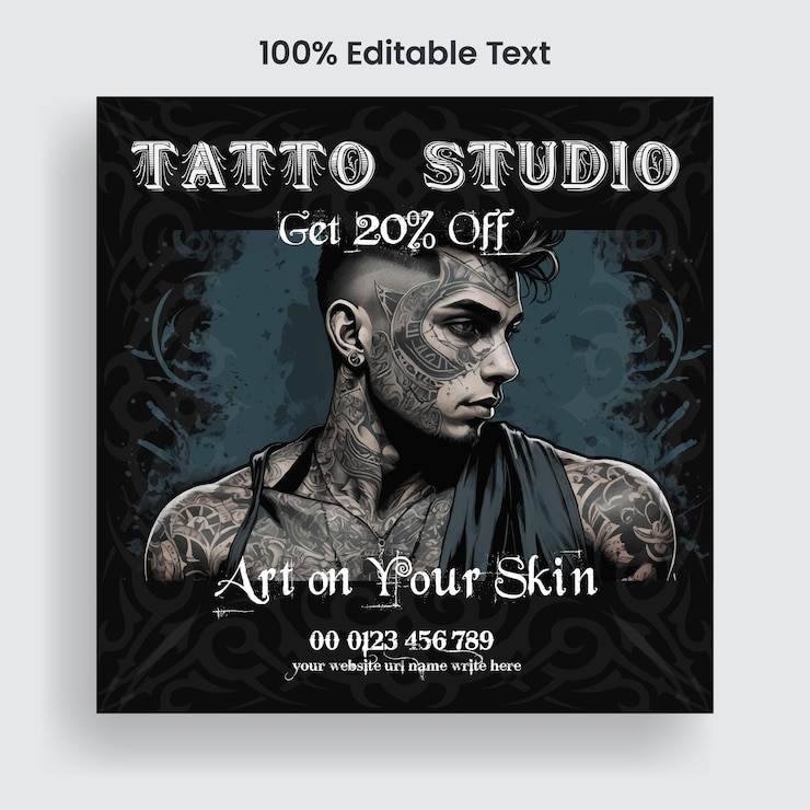 Vector tattoo studio social media and facebook post ads banner template