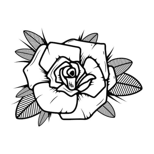 Tattoo style rose illustration on white background.  elements for logo, label, emblem, sign.  illustration