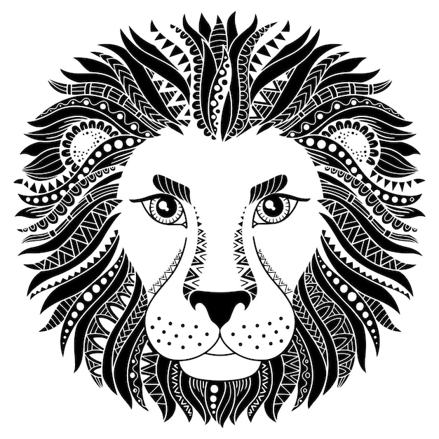 Tattoo style. Vector silhouette of lion isolated on white background. Zodiac sign leo