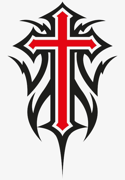 Tattoo And T Shirt Design Black And Red Hand Drawing Holy Cross Vector Artwork