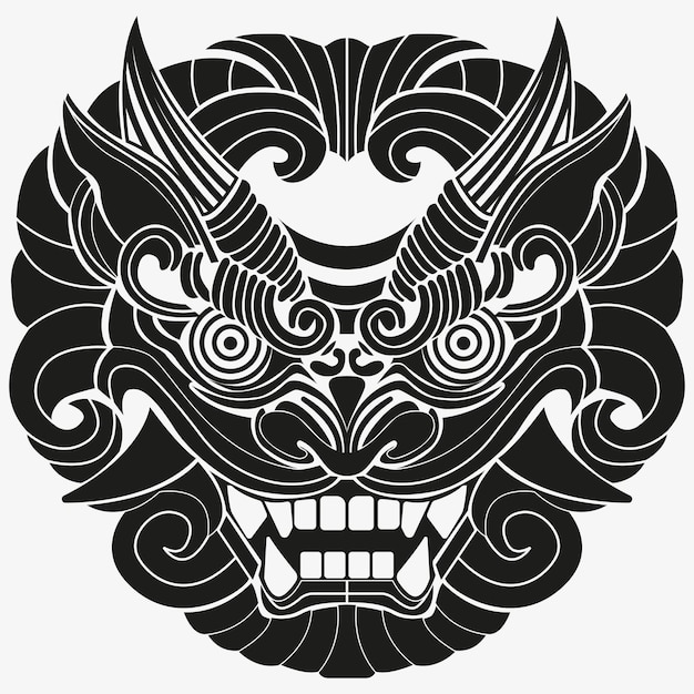 Tattoo And T Shirt Design Black And White Hand Drawing Devil Head Mask Vector Artwork