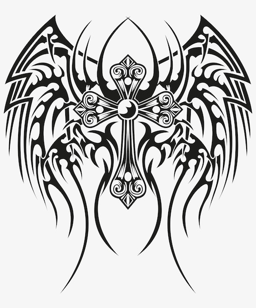 Tattoo And T Shirt Design Black And White Hand Drawing Holy Cross Vector Artwork