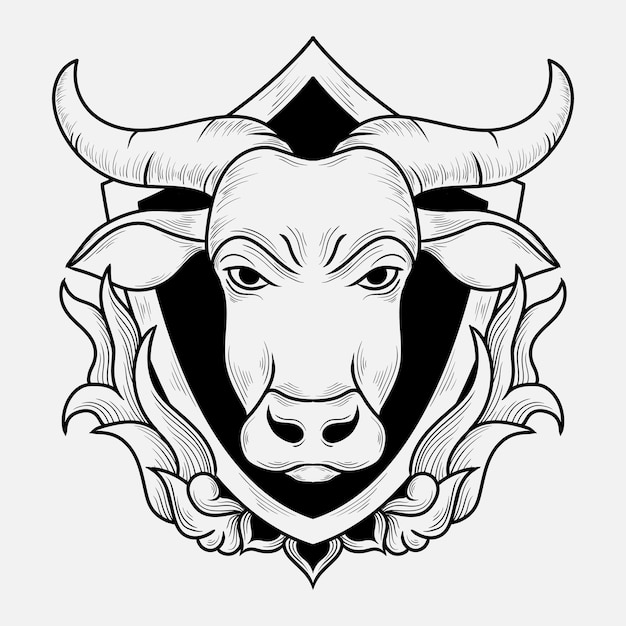 tattoo and t shirt design black and white hand drawn buffalo engraving ornament