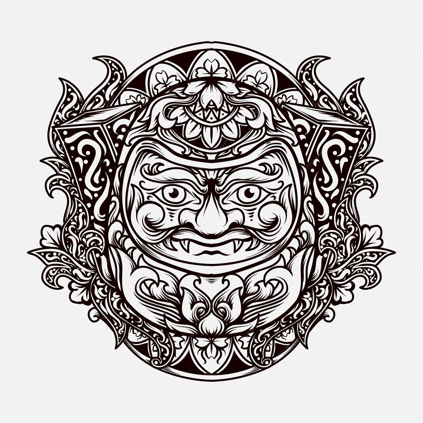 Premium Vector | Tattoo and t-shirt design black and white hand drawn ...