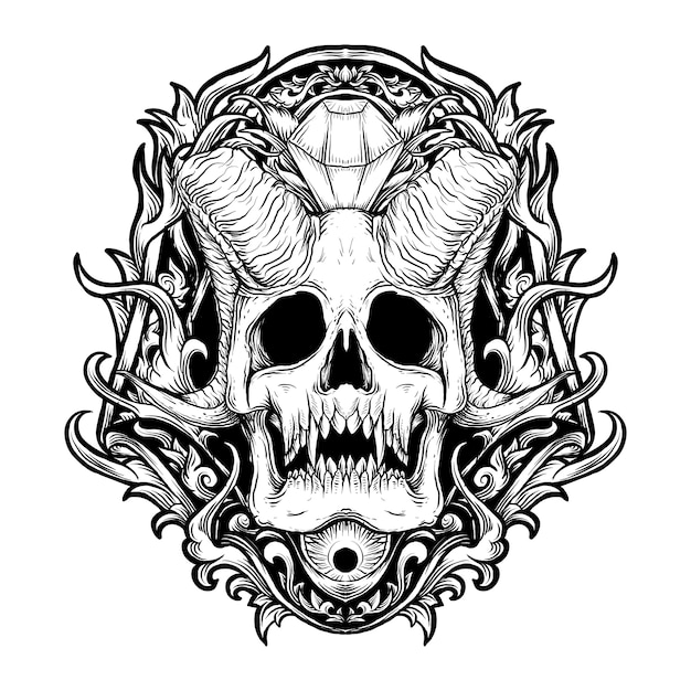 tattoo and t-shirt design black and white hand drawn illustration