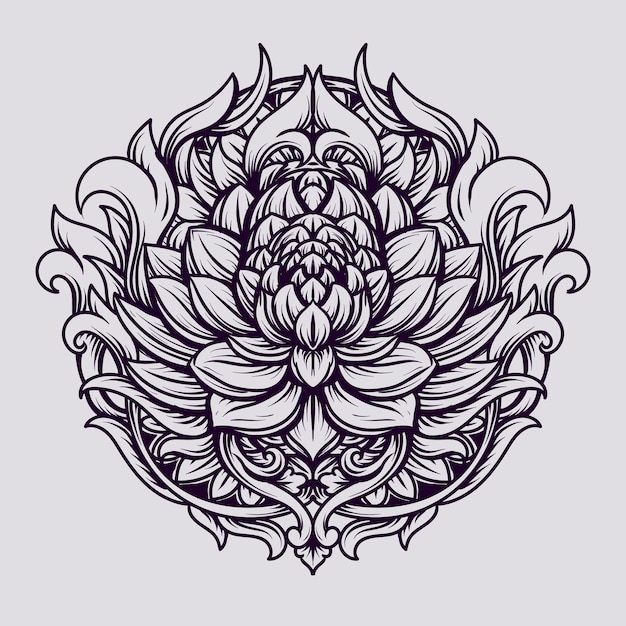 tattoo and t-shirt design  lotus engraving ornament