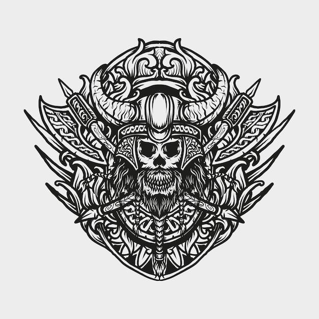 tattoo and t shirt design viking skull engraving ornament