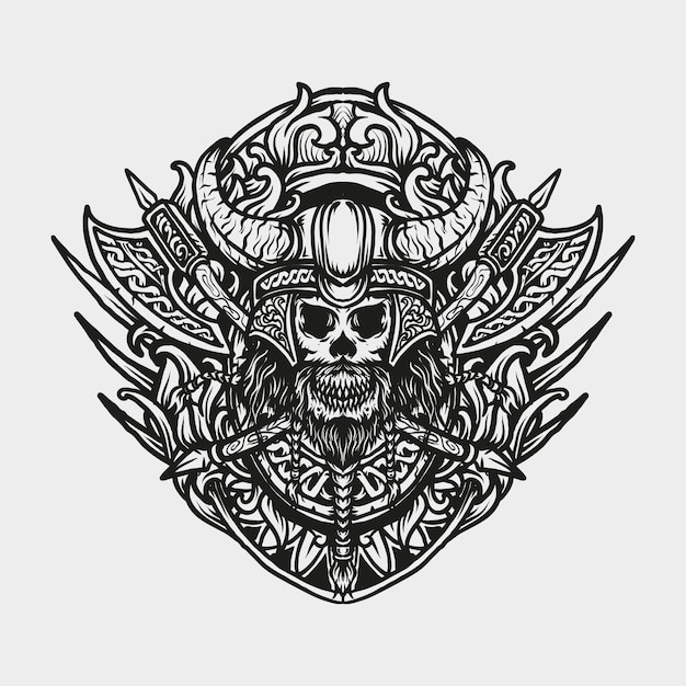 Tattoo and t shirt design viking skull engraving ornament