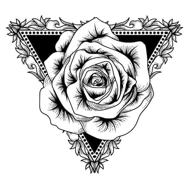 tattoo and tshirt design artwork black and white triangle and rose premium 