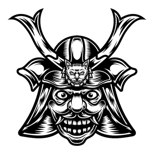 Tattoo and Tshirt design black and white Samurai