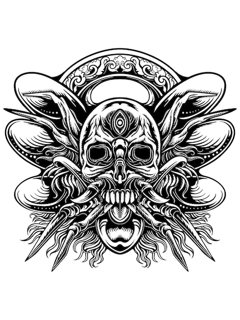 Татуировка и дизайн футболки с гравировкой черепа