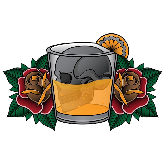 Vector tattoo whiskey glass