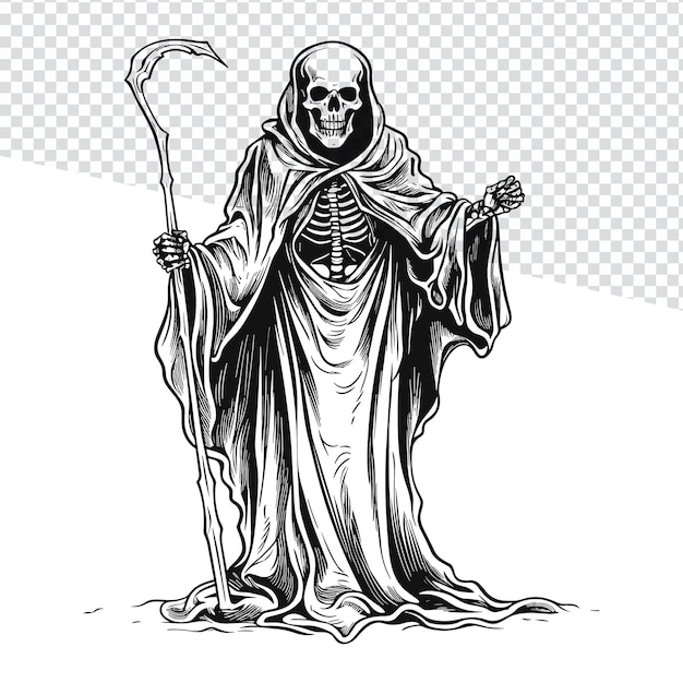 TattooReady Reaper Hand Drawn Flash Tattoo with Detailed Skull Face Use as Coloring Page