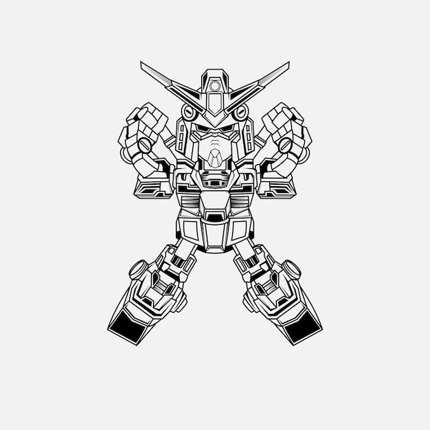 Tatuaggi in bianco e nero illustrazione vettoriale robot giapponese gundam custom art