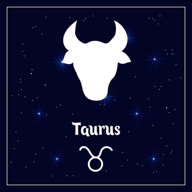 Taurus astrological sign of the zodiac horoscope on the night sky with sparkling stars. illustration