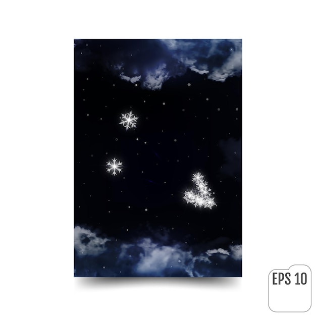 Vector taurus constellation of snowflakes zodiac sign taurus constellation lines the constellation is seen through the clouds and snowfall in the night sky vector