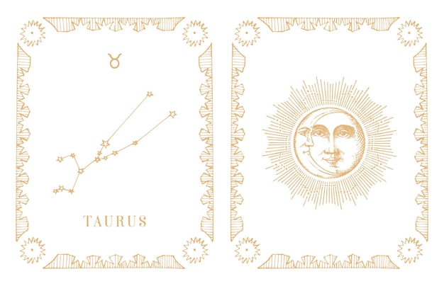 Taurus zodiac constellation old card in vector