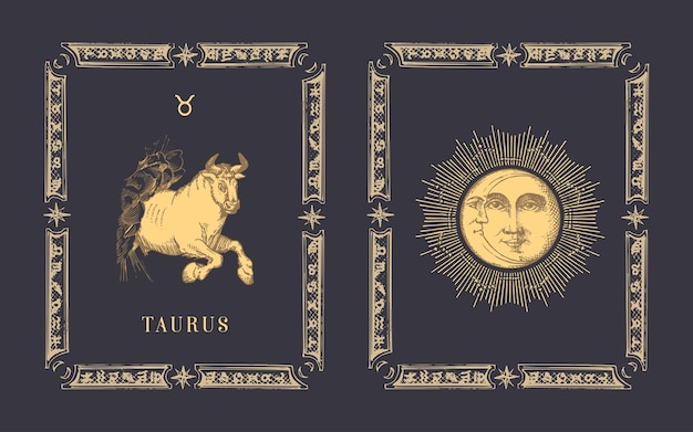 Taurus zodiac symbol horoscope card in vector