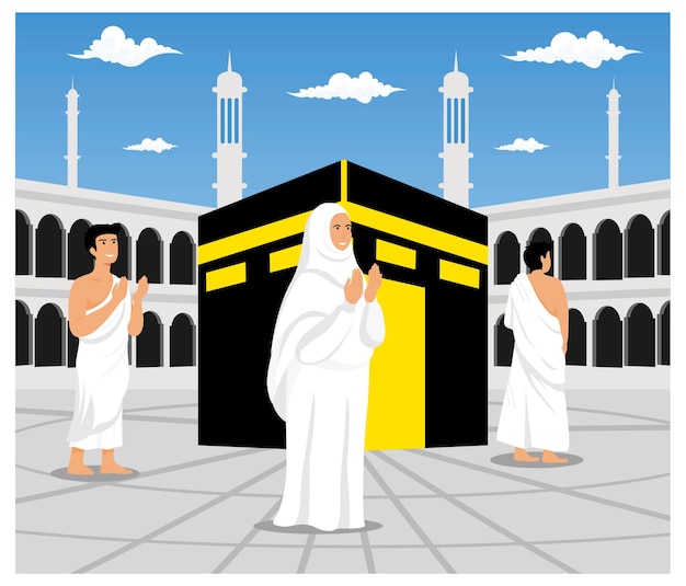 tawaf is walking around kaaba seven times hajj and umrah flat vector modern illustration