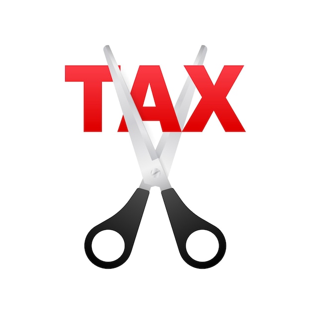 Tax cut in cartoon style on black background Vector illustration cartoon character