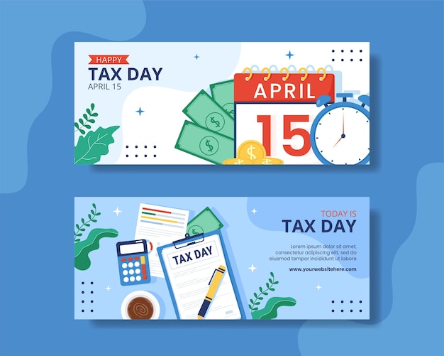 Vector tax day horizontal banner flat cartoon hand drawn templates background illustration