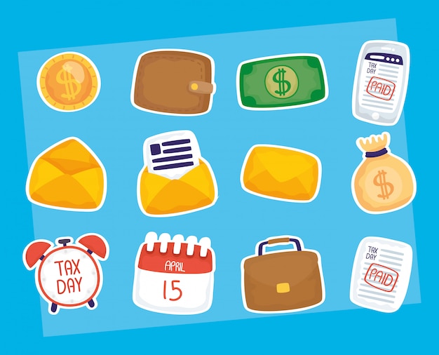 Tax day illustration compositions set