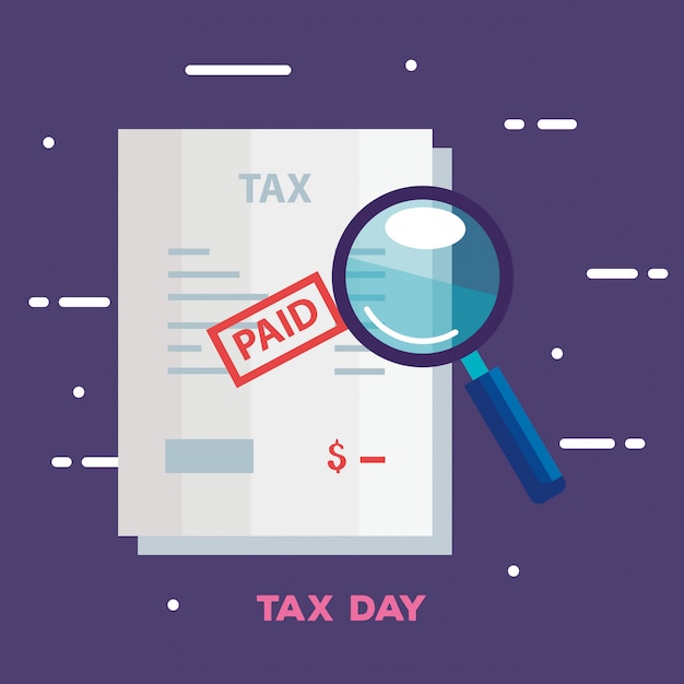 Tax day illustration with document and magnifying glass