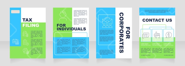 Vector tax filing blue and green premade brochure template