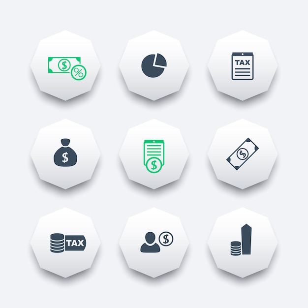 Vector tax finance money pay octagon icons vector illustration