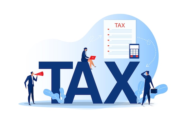 Tax financial analysis; Business People Calculating Document for Taxes Flat