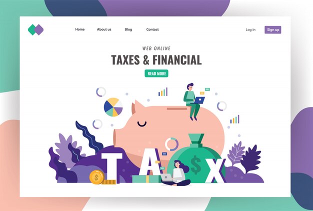 Vector tax and financial landing page template.