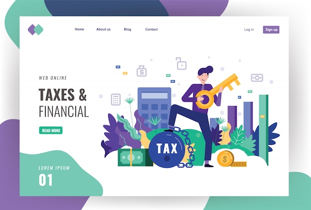 Vector tax and financial landing page template.