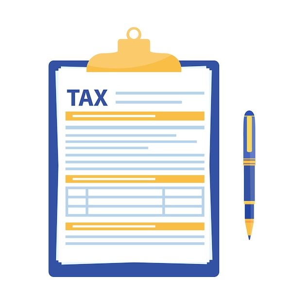 Vector tax form. clipboard with tax form and pen